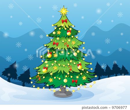 A christmas tree in the middle of the snowy land A christmas tree in the middle of the snowy land 9706977