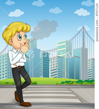 A man smoking near the pedestrian lane 9707120
