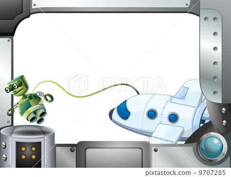 A metalframe with a robot and an airplane 9707285