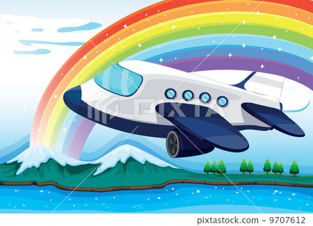 An airplane near the rainbow - Stock Illustration [9707612] - PIXTA