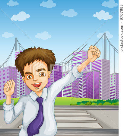 A happy businessman near the pedestrian lane 9707995
