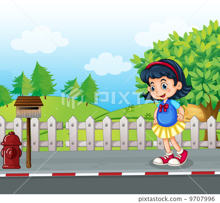 A pupil at the street near the mailbox A pupil at the street near the mailbox 9707996