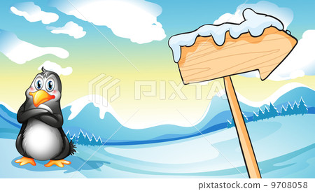 A penguin beside the empty arrowboard 9708058