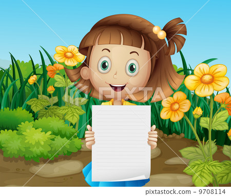 A cute little girl holding an empty sheet of paper A cute little girl holding an empty sheet of paper 9708114