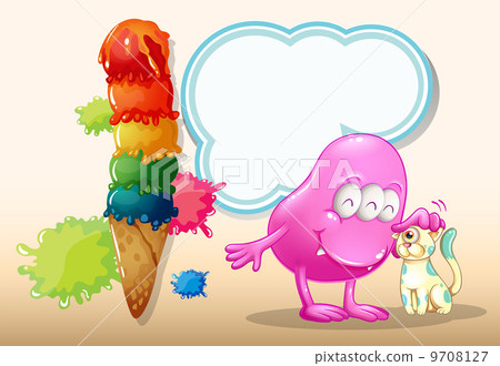 A pink monster and a cat near the giant icecream A pink monster and a cat near the giant icecream 9708127