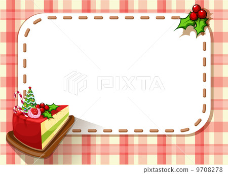 An empty card with a slice of a cake and a poinsettia plant 9708278