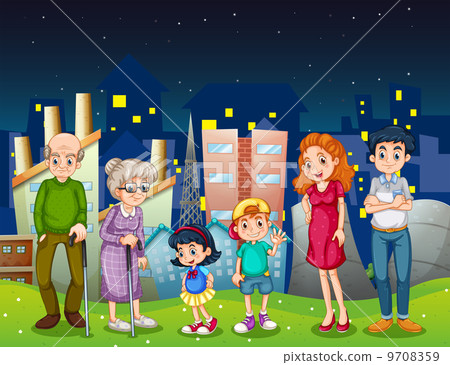 A family at the city standing in front of the tall buildings A family at the city standing in front of the tall buildings 9708359