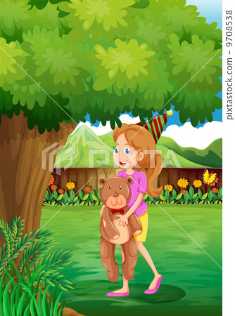 A girl with her toy under the tree A girl with her toy under the tree 9708538