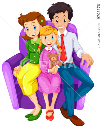 A happy family sitting on a couch 9708578