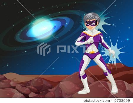 A male superhero at the outerspace 9708699