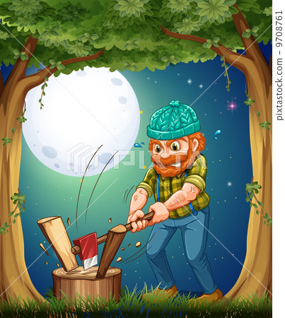 A forest with a hardworking woodman chopping woods A forest with a hardworking woodman chopping woods 9708761