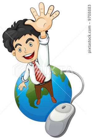 A happy businessman standing above the globe - Stock Illustration ...
