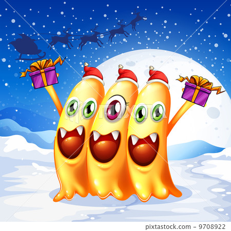 Three monsters celebrating christmas Three monsters celebrating christmas 9708922