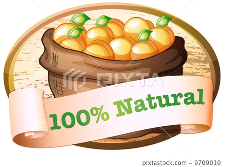 A hundred percent natural label with a sack of oranges A hundred percent natural label with a sack of oranges 9709010