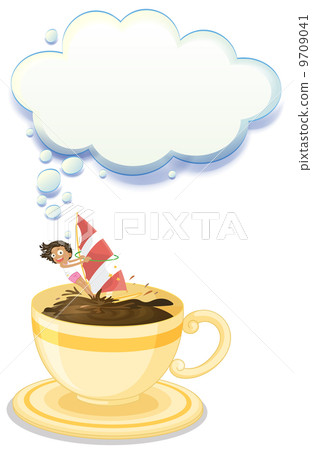 A big cup of choco drink with a girl playing A big cup of choco drink with a girl playing 9709041