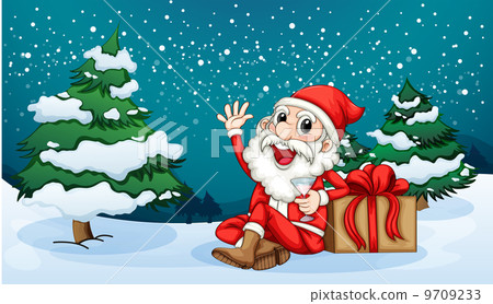 Happy Santa sitting in front of the pine tree Happy Santa sitting in front of the pine tree 9709233