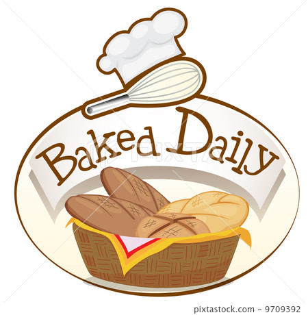 A baked daily label with a basket of breads A baked daily label with a basket of breads 9709392