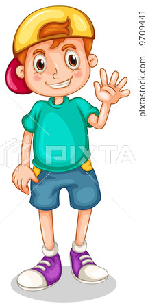 A young boy waving 9709441
