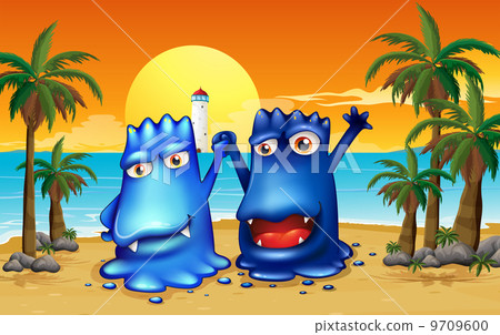 Two monsters at the beach with palm trees Two monsters at the beach with palm trees 9709600