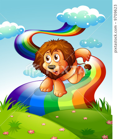 A lion at the hilltop with a rainbow A lion at the hilltop with a rainbow 9709623