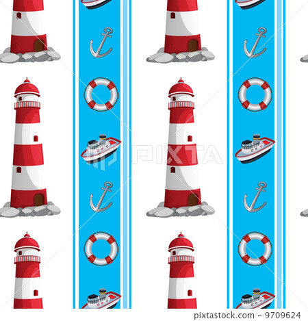 A seamless design with lighthouses and other things at the seapo A seamless design with lighthouses and other things at the seapo 9709624