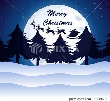 A christmas template with a moon, pine trees and reindeers on a A christmas template with a moon, pine trees and reindeers on a 9709632