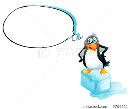 A penguin standing above an icecube 9709831