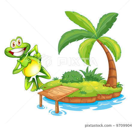 An island with a playful and smiling frog 9709904