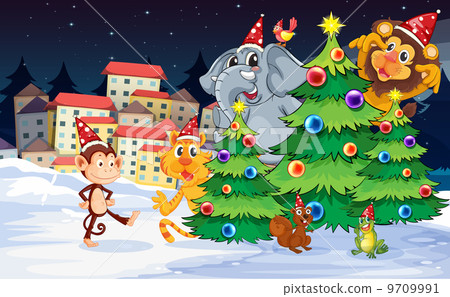 Animals near the christmas trees Animals near the christmas trees 9709991