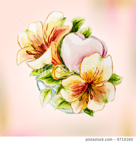 Spring watercolor flowers in vase. Greeting Card. 9718160