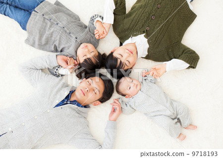 4 people Family 4 months old baby close 5-year old child 9718193