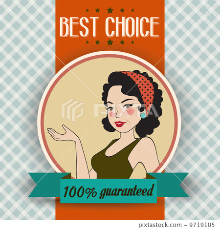 retro illustration of a beautiful woman and best choice message 9719105