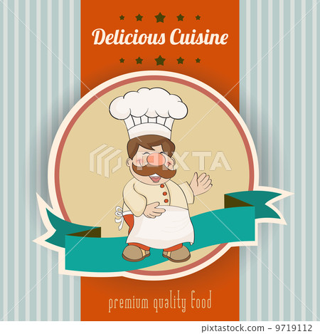 Retro illustration with cook and delicious cuisine message Retro illustration with cook and delicious cuisine message 9719112