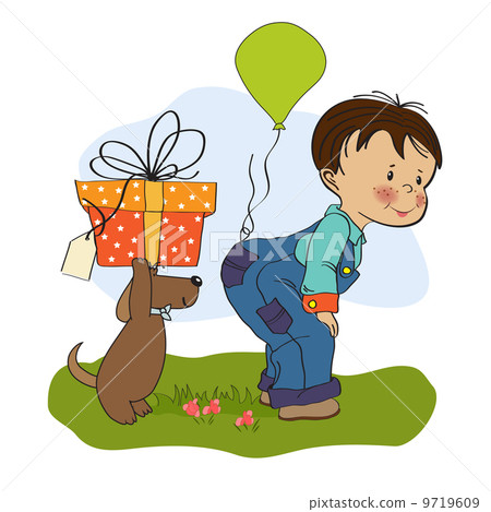 little boy and his dog, birthday card 9719609