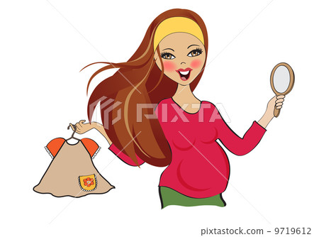 happy pregnant woman at shopping, isolated on white background 9719612