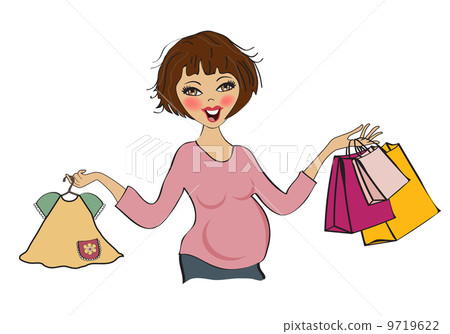 happy pregnant woman at shopping, isolated on white background 9719622