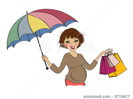 happy pregnant woman at shopping, isolated on white background 9719627