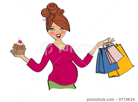 happy pregnant woman at shopping, isolated on white background 9719634