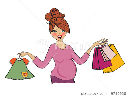 happy pregnant woman at shopping, isolated on white background happy pregnant woman at shopping, isolated on white background 9719638