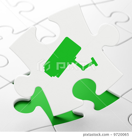 Protection concept: Cctv Camera on puzzle background Protection concept: Cctv Camera on puzzle background 9720065