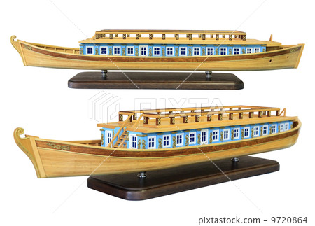 Layout of the old Russian wooden barges to travel along the rive 9720864