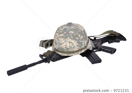 assault rifle and helmet 9721231