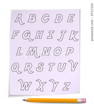 Alphabet on page with yellow pencil Alphabet on page with yellow pencil 9722320
