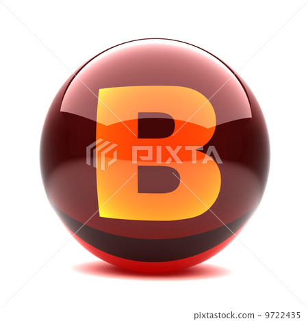red glass sphere with orange letter inside - B red glass sphere with orange letter inside - B 9722435