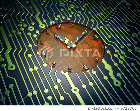 Time concept: Clock on circuit board background 9722763