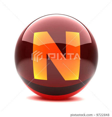 red glass sphere with orange letter inside - N 9722848