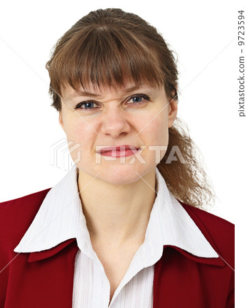 Woman pulls a face in upset grimace Woman pulls a face in upset grimace 9723594