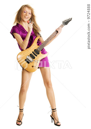 Young beautiful lady with electric guitar 9724888