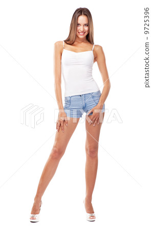 Beautiful slim woman in white t-shirt Beautiful slim woman in white t-shirt 9725396