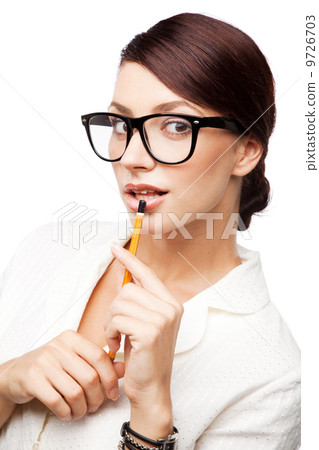 Strict woman in large glasses 9726703